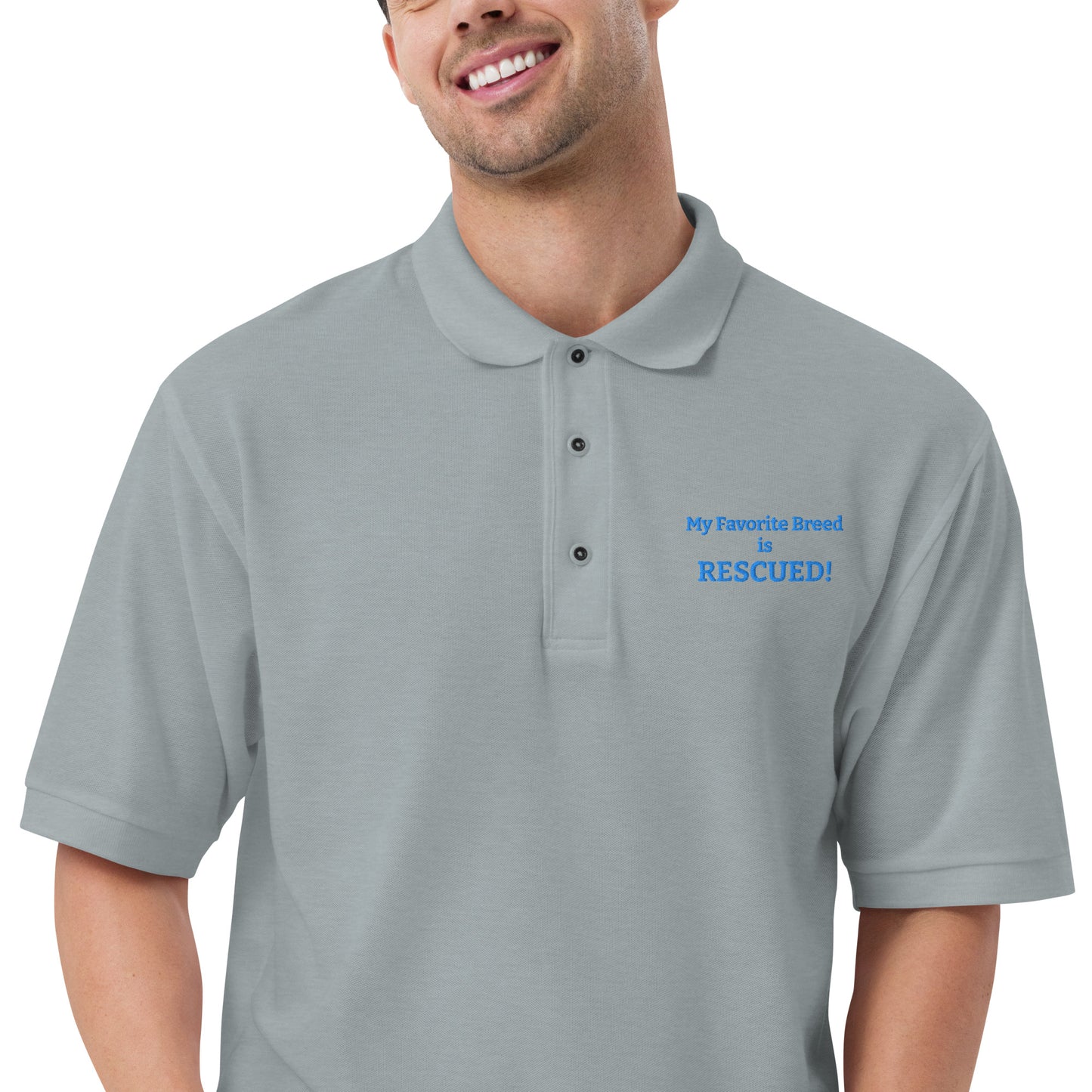 My Favorite Breed is RESCUED! Men's Premium Polo By Mighty Shirt