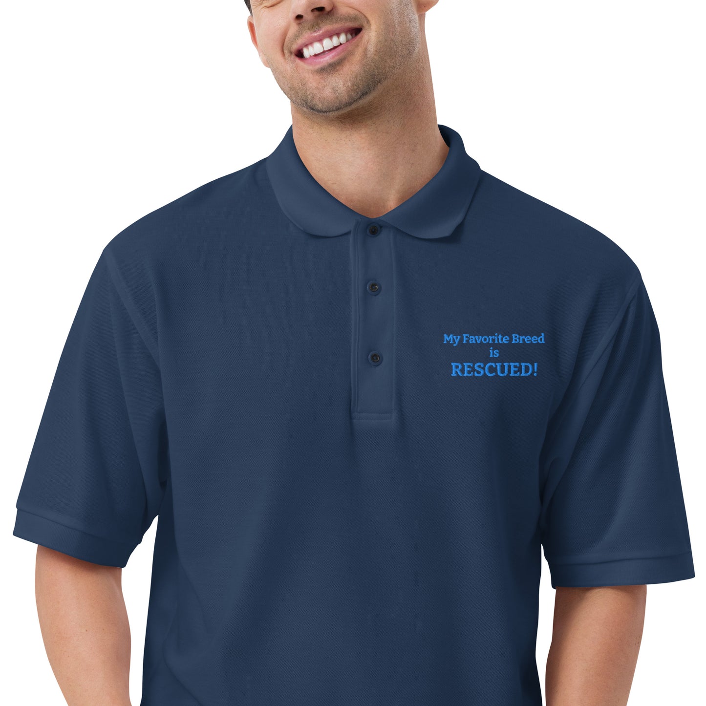My Favorite Breed is RESCUED! Men's Premium Polo By Mighty Shirt