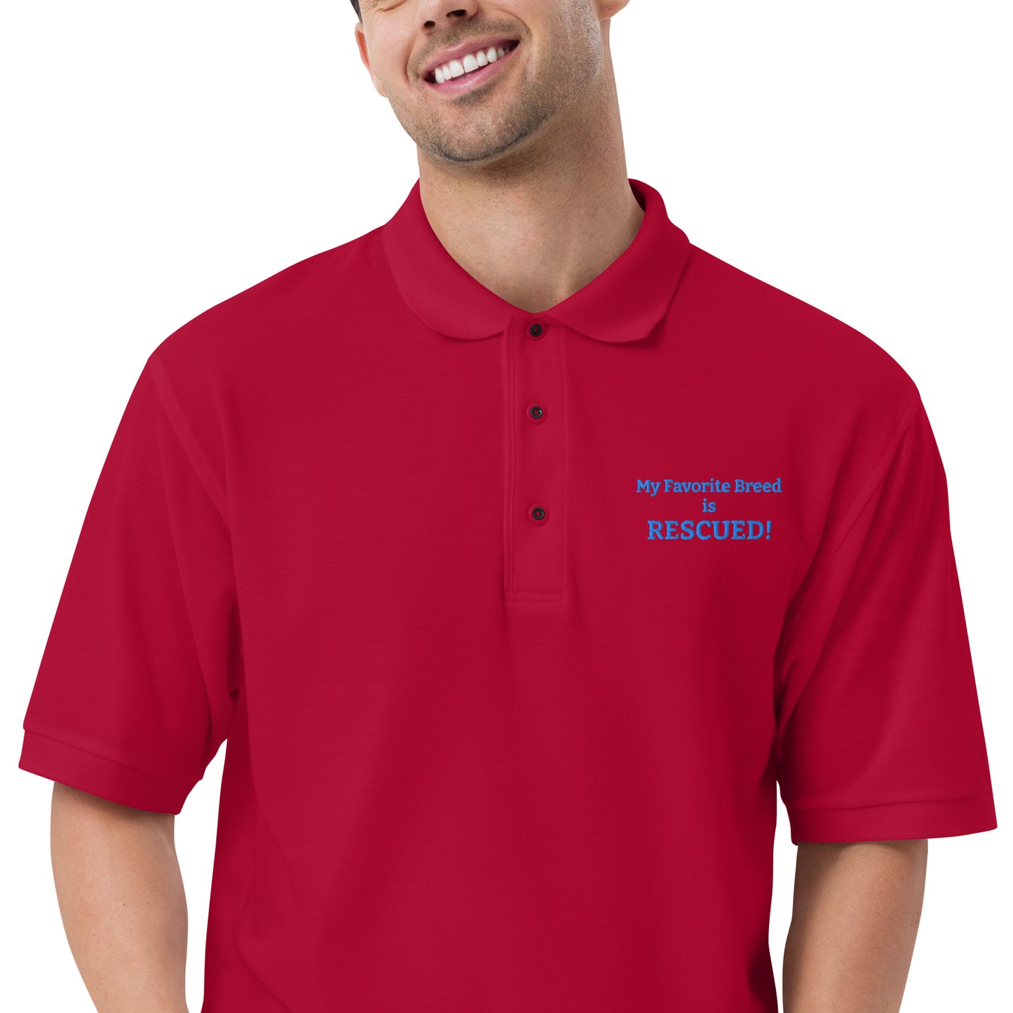 My Favorite Breed is RESCUED! Men's Premium Polo By Mighty Shirt