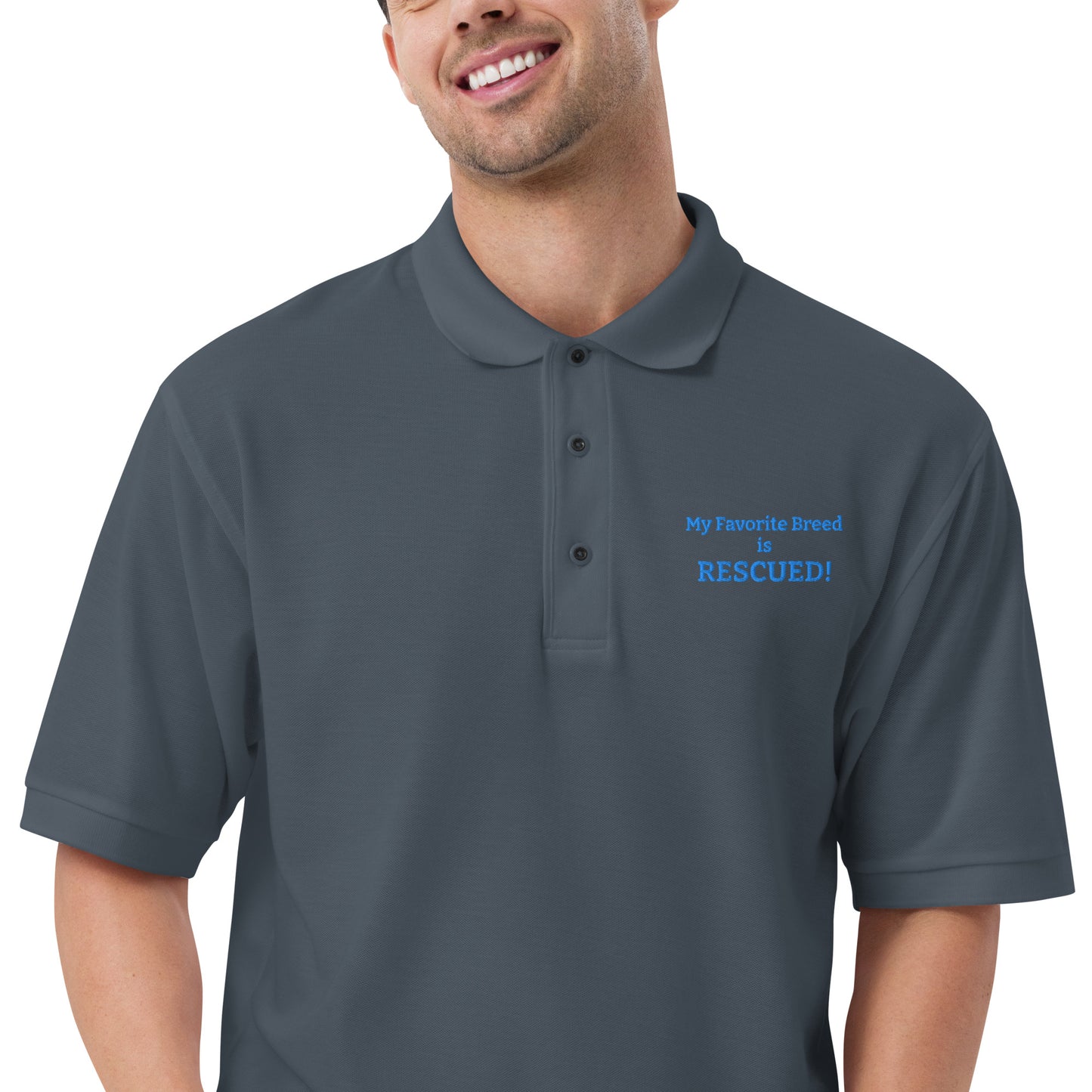 My Favorite Breed is RESCUED! Men's Premium Polo By Mighty Shirt
