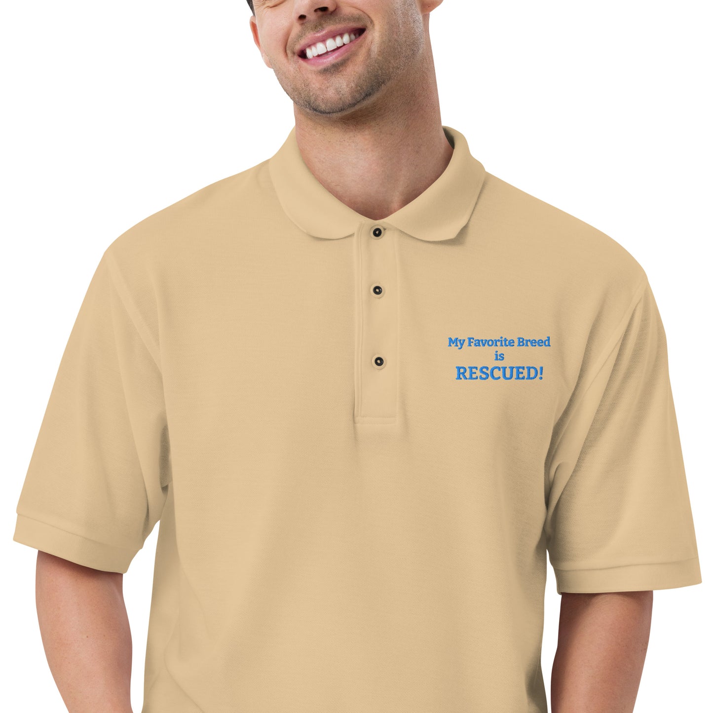 My Favorite Breed is RESCUED! Men's Premium Polo By Mighty Shirt