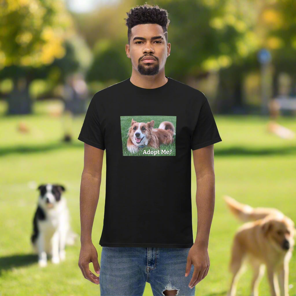"Adopt Me?" Dog Lover Unisex Cotton classic T-Shirt by Mighty Shirt