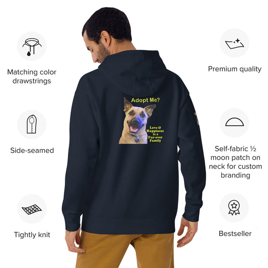 "Adopt Me? Love is a Fur-Ever Home" Premium Unisex Hoodie by Mighty Shirt