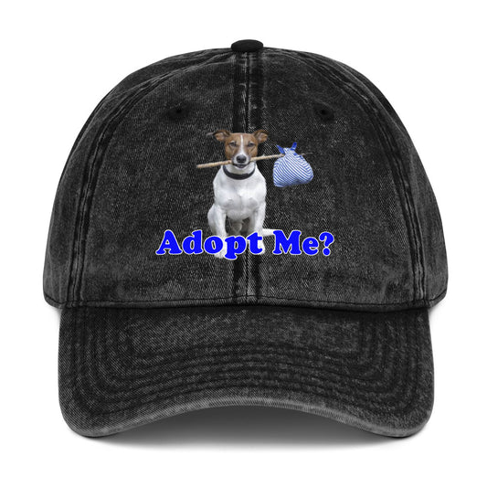"Adopt Me?" Dog Lover's Vintage Cotton Twill Cap by Mighty Shirt