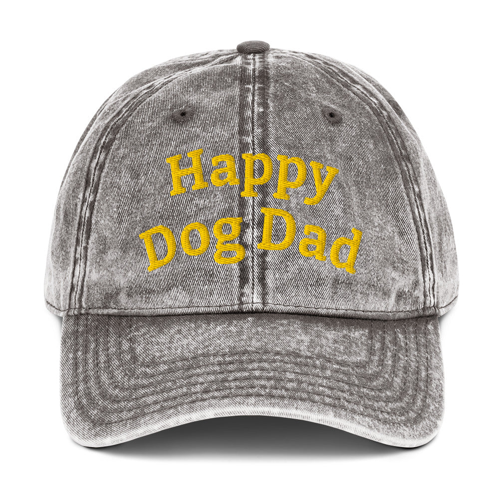 Happy Dog Dad a GREAT Embroidered Vintage Cotton Twill Cap MightyShirt
