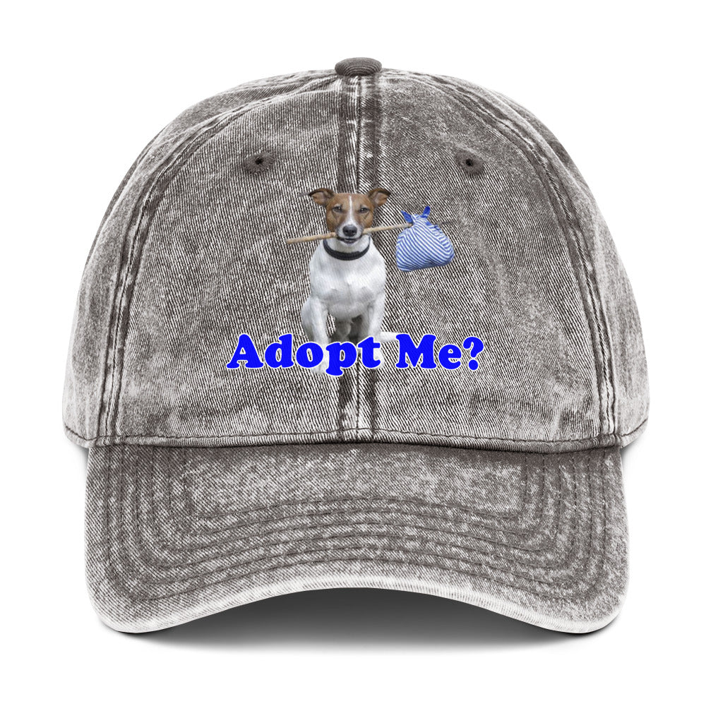 "Adopt Me?" Dog Lover's Vintage Cotton Twill Cap by Mighty Shirt