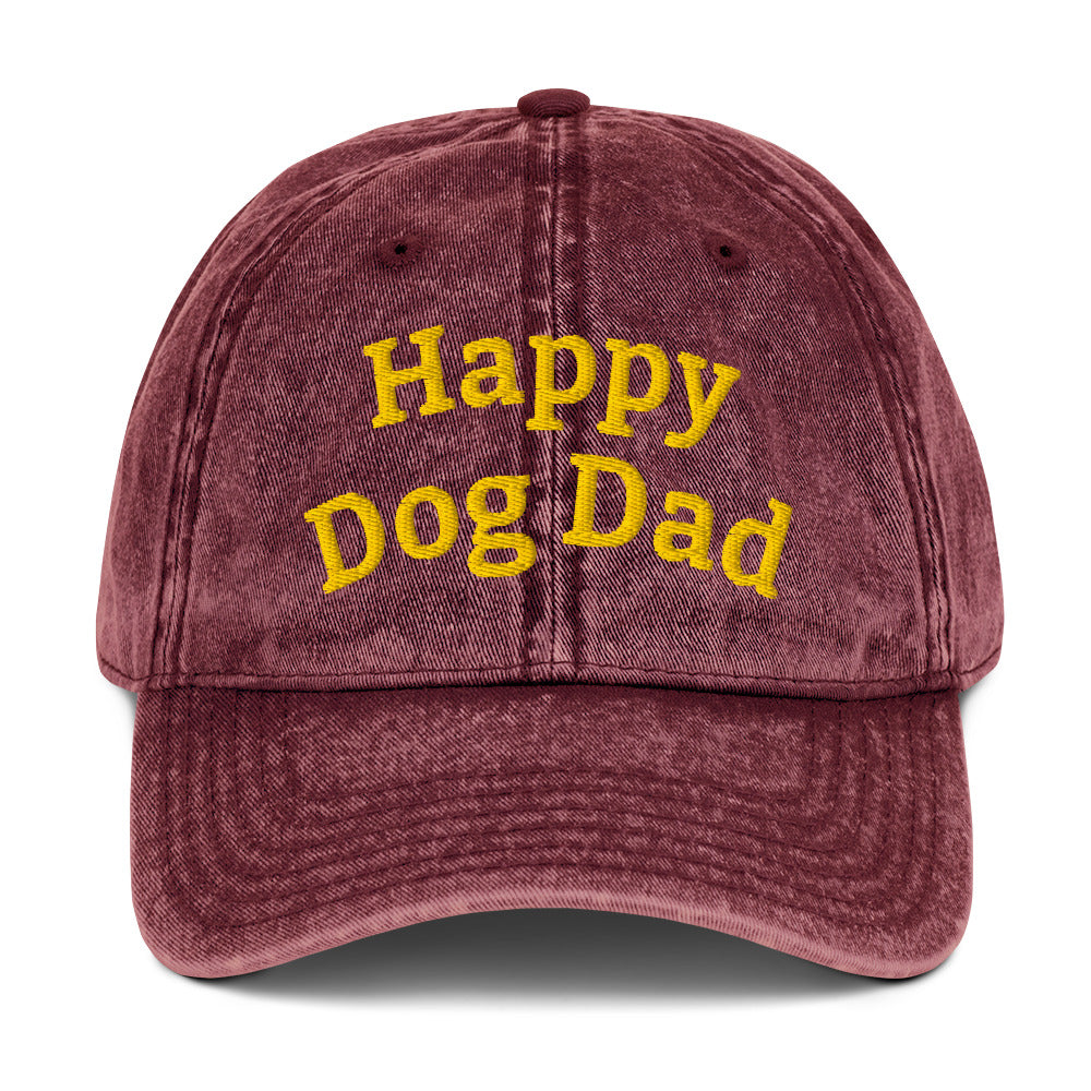 Happy Dog Dad a GREAT Embroidered Vintage Cotton Twill Cap MightyShirt