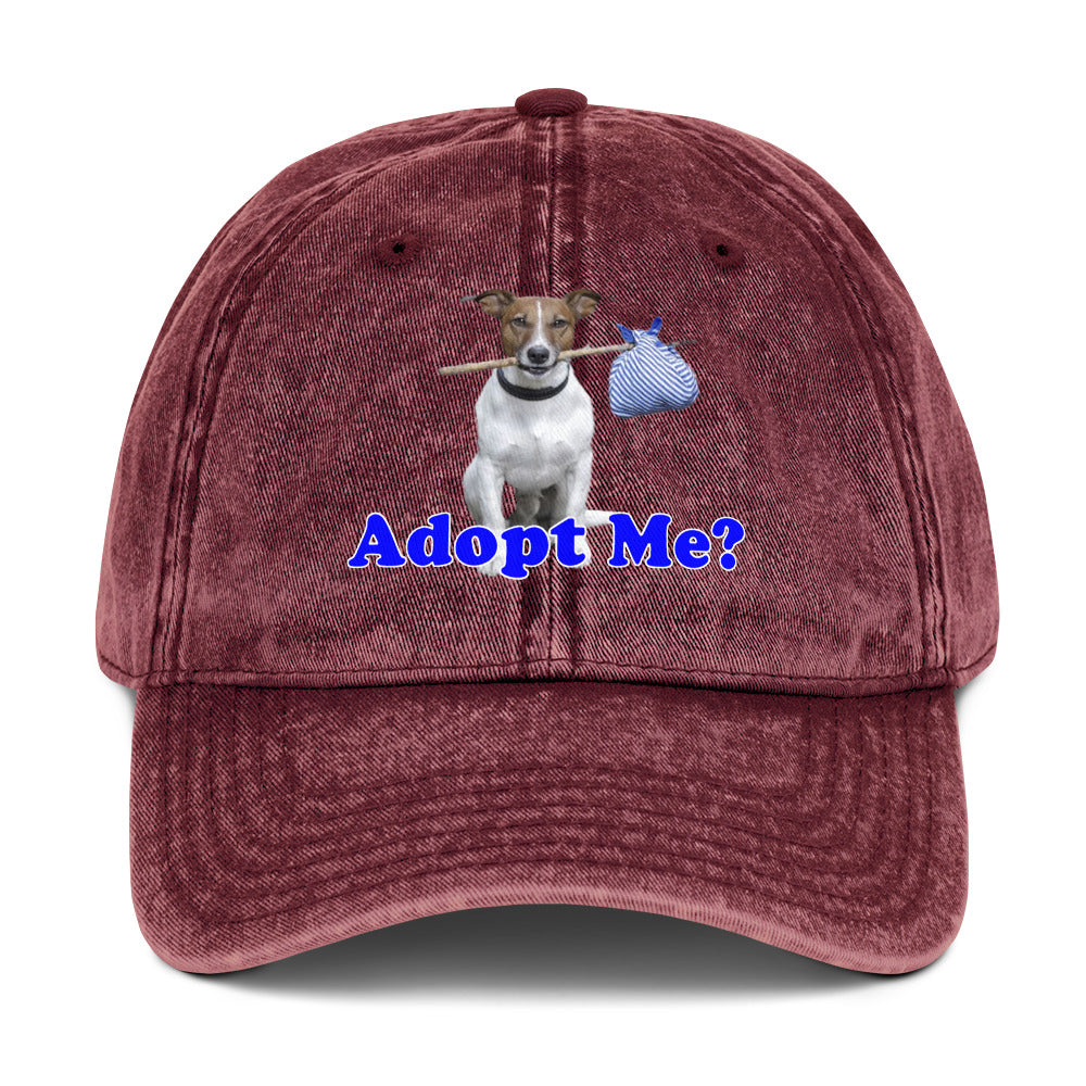"Adopt Me?" Dog Lover's Vintage Cotton Twill Cap by Mighty Shirt