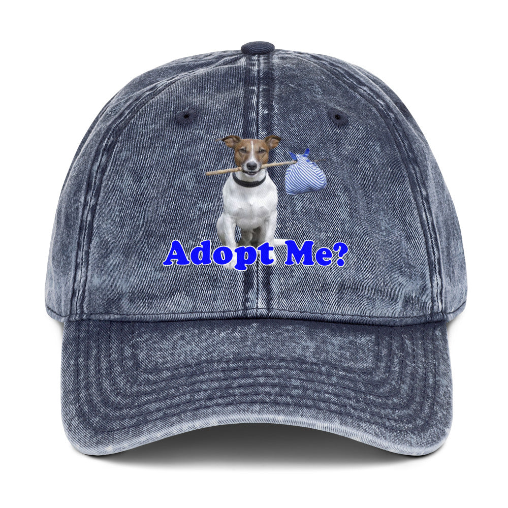 "Adopt Me?" Dog Lover's Vintage Cotton Twill Cap by Mighty Shirt