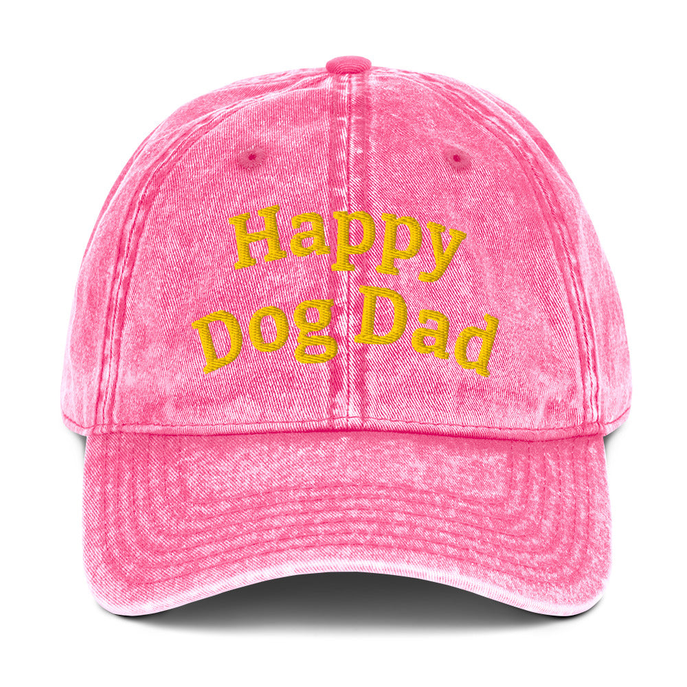 Happy Dog Dad a GREAT Embroidered Vintage Cotton Twill Cap MightyShirt