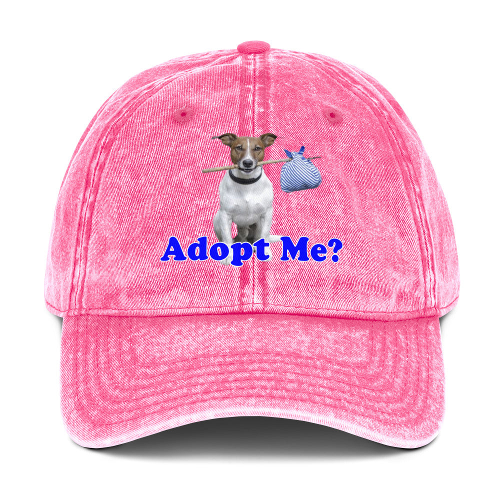 "Adopt Me?" Dog Lover's Vintage Cotton Twill Cap by Mighty Shirt