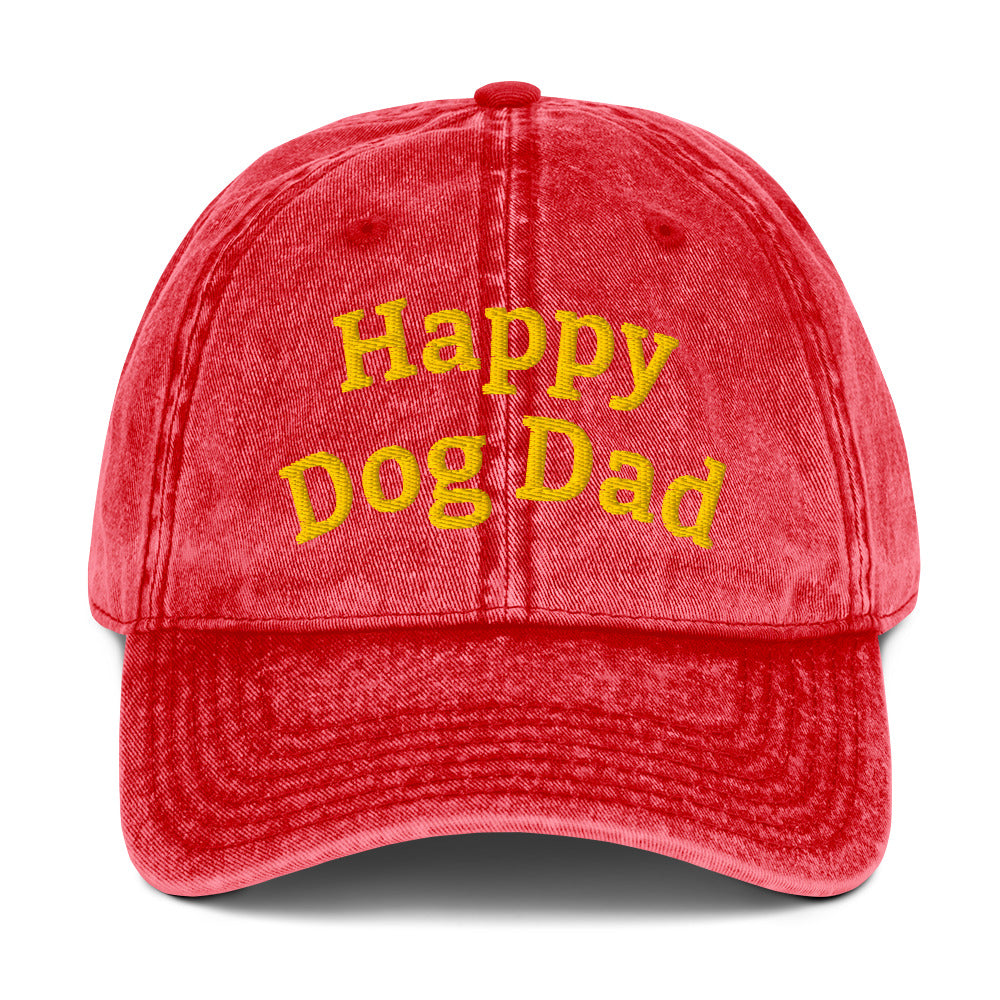 Happy Dog Dad a GREAT Embroidered Vintage Cotton Twill Cap MightyShirt