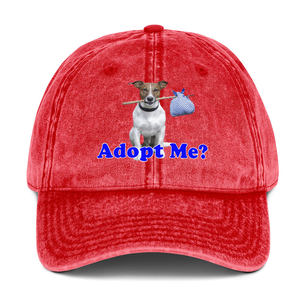 "Adopt Me?" Dog Lover's Vintage Cotton Twill Cap by Mighty Shirt