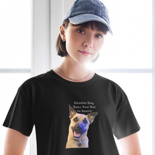women's crop top T-Shirt dog rescue funny smile dare MightyShirt
