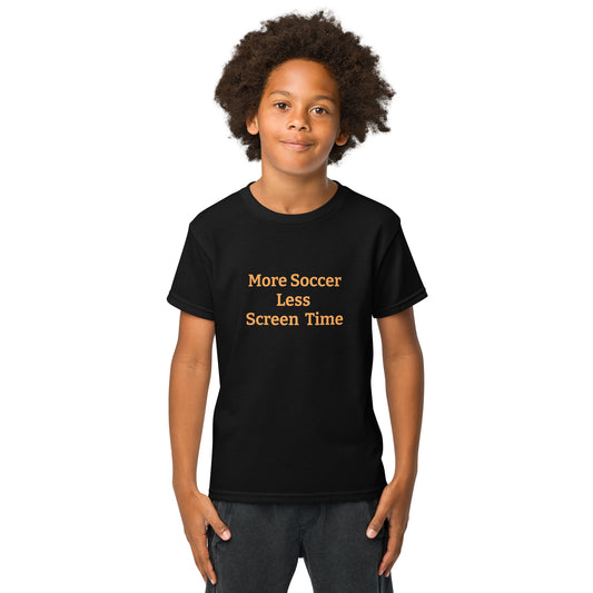 more soccer less screen time kids youth 50/50 blend T-shirt mighty shirt