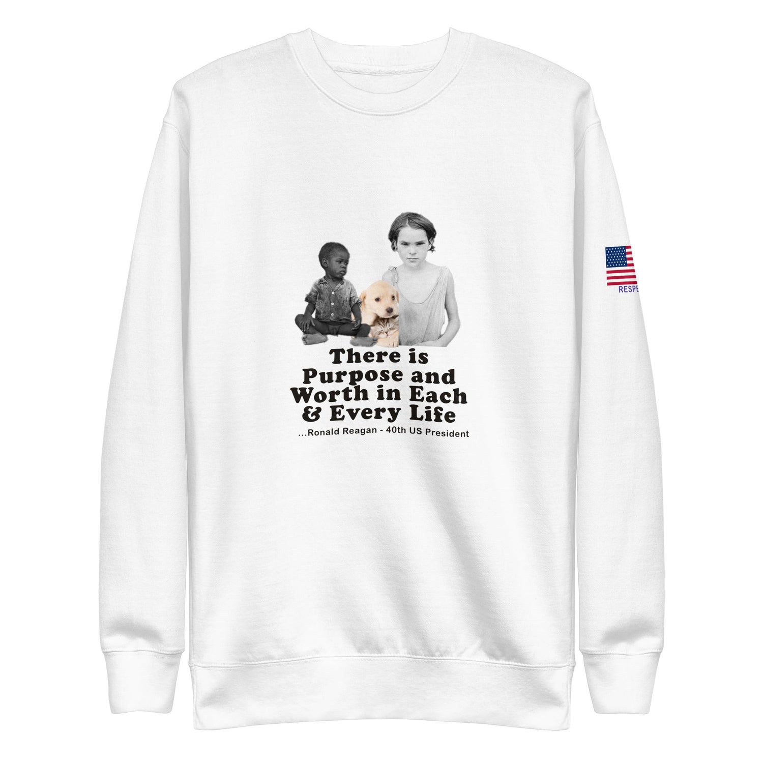 white sweatshirt with children graphic