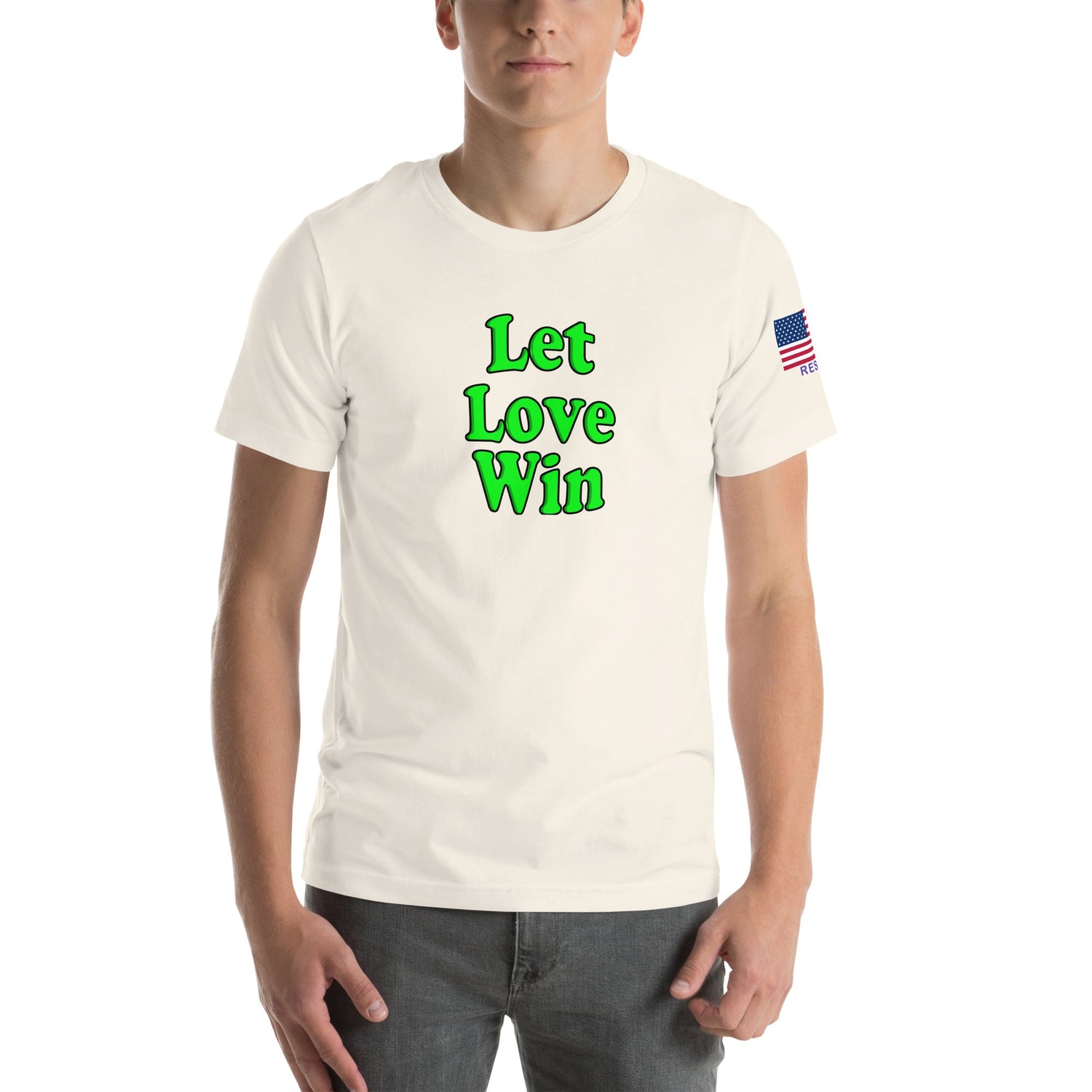 male model wearing T-Shirt "Let Love Win"