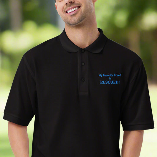 My Favorite Breed is RESCUED! Men's Premium Polo By Mighty Shirt