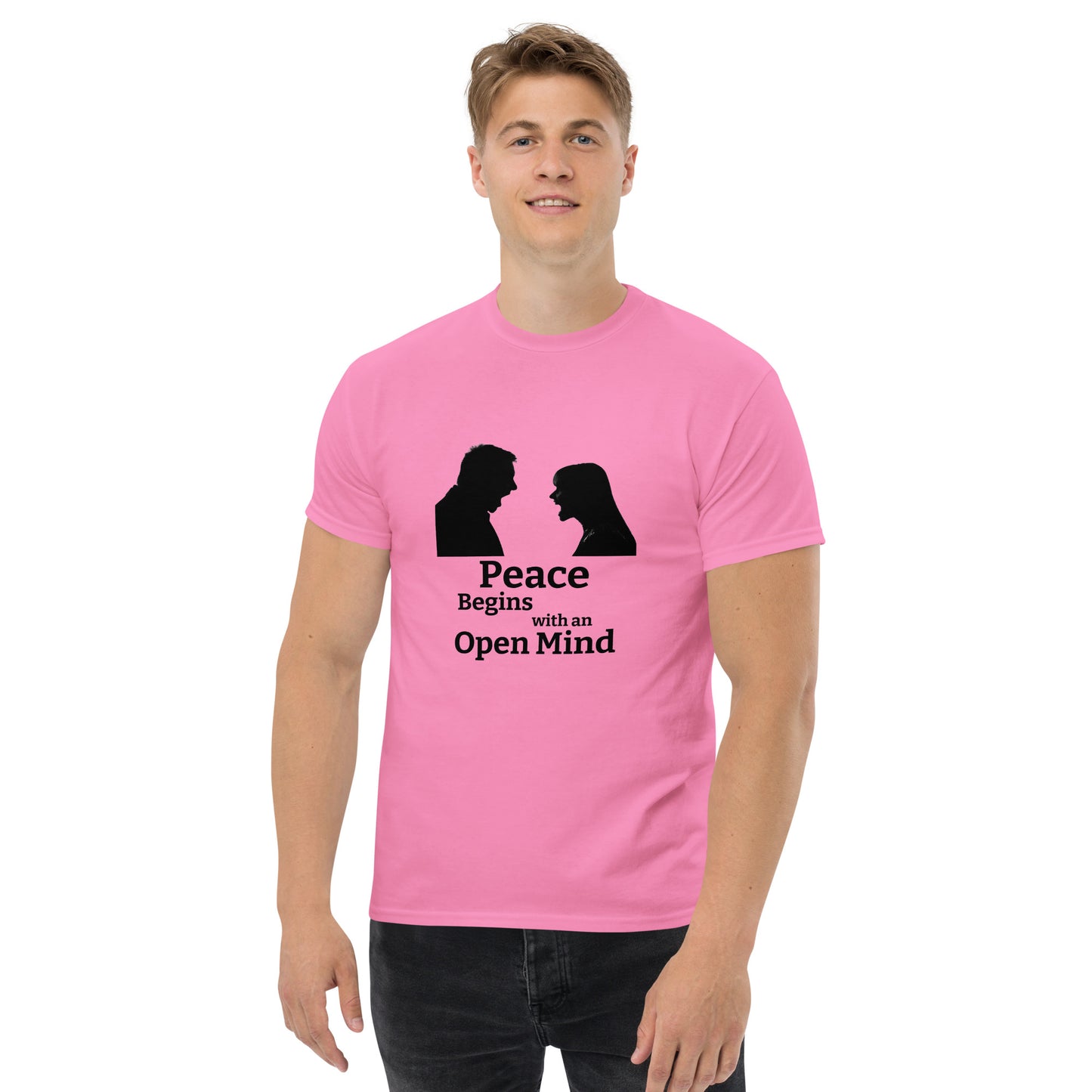 "Peace Begins with an Open Mind" Unisex T-Shirt by Mighty Shirt