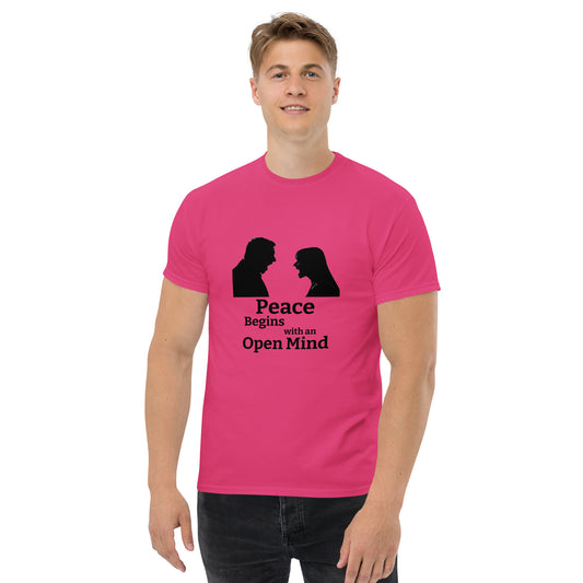 "Peace Begins with an Open Mind" Unisex T-Shirt by Mighty Shirt