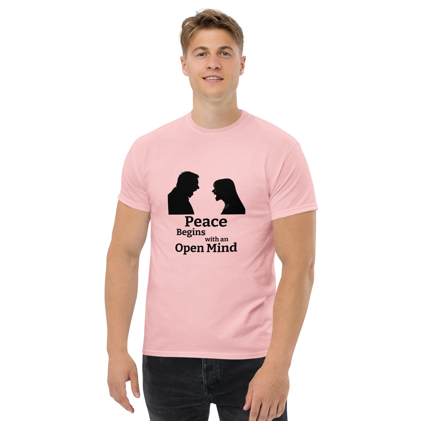 "Peace Begins with an Open Mind" Unisex T-Shirt by Mighty Shirt