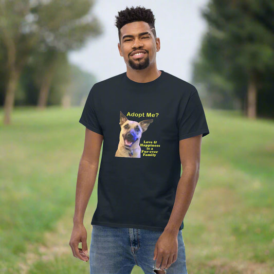"Adopt Me? Love is a Fur-Ever Home" Unisex cotton T-Shirt