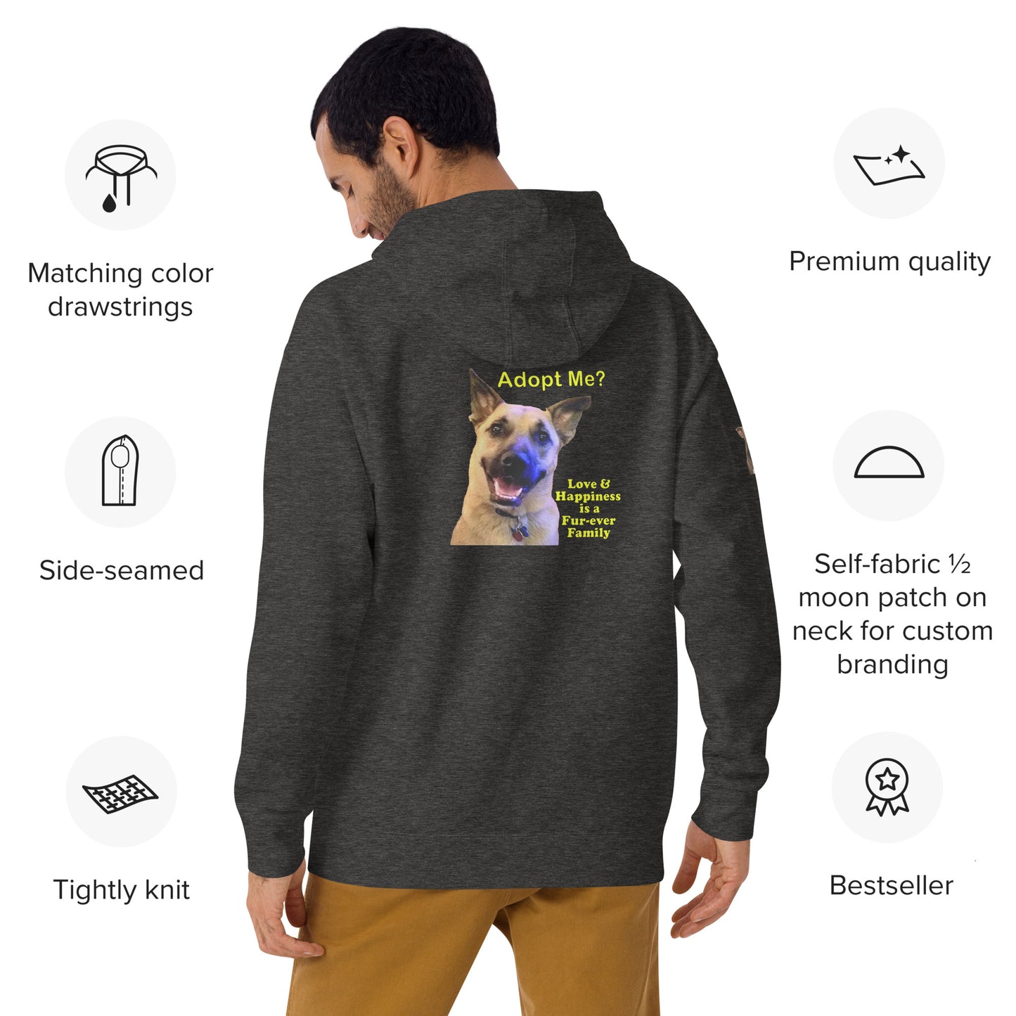 "Adopt Me? Love is a Fur-Ever Home" Premium Unisex Hoodie by Mighty Shirt