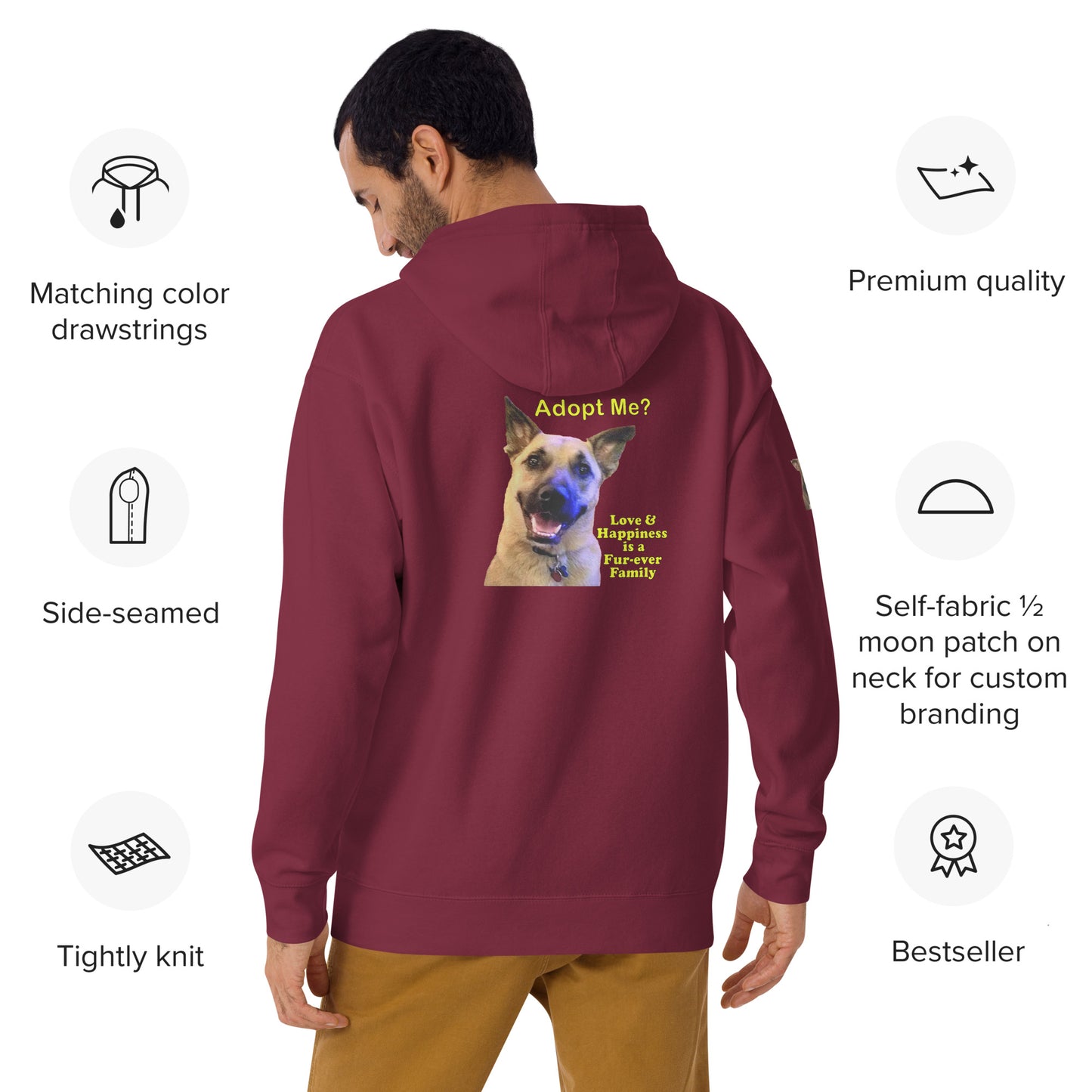 "Adopt Me? Love is a Fur-Ever Home" Premium Unisex Hoodie by Mighty Shirt