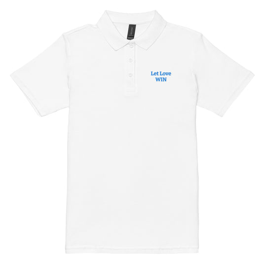 Love win women's pique polo shirt MightyShirt embroidered inspire motivate