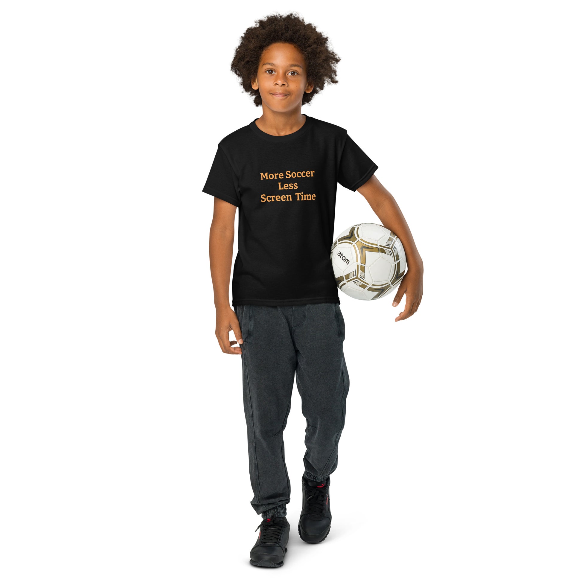 more soccer less screen time kids youth 50/50 blend T-shirt mighty shirt