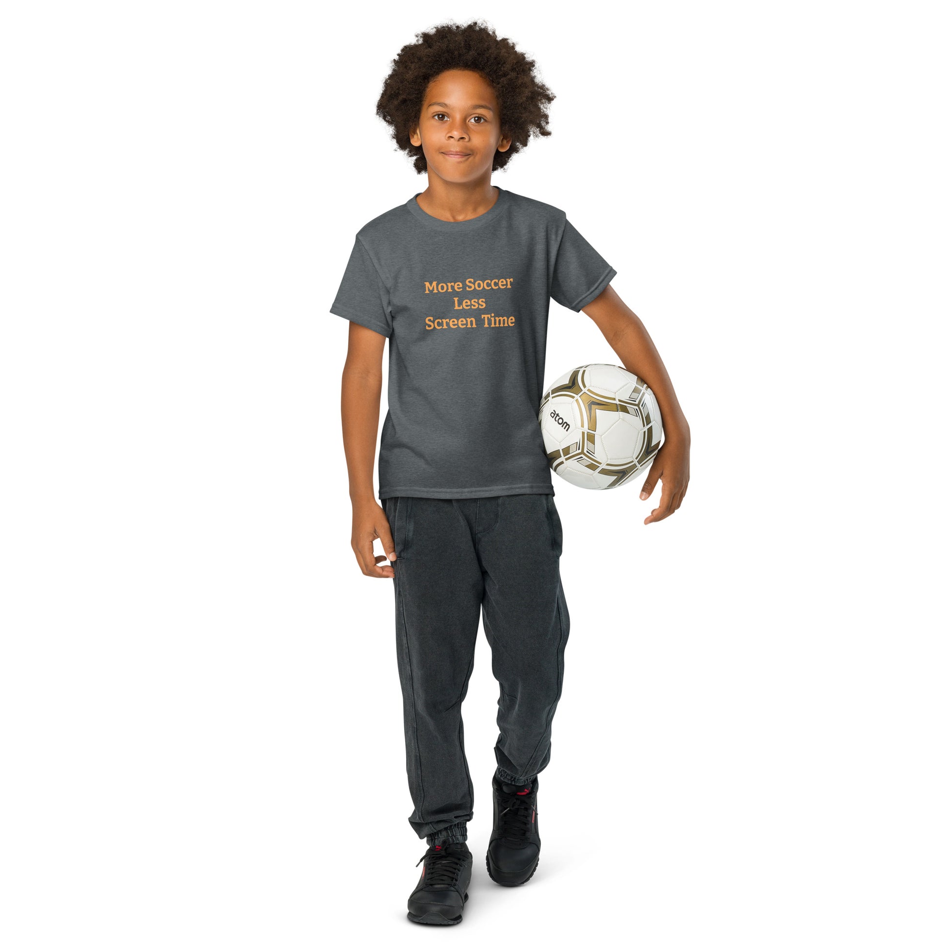 more soccer less screen time kids youth 50/50 blend T-shirt mighty shirt