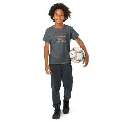 more soccer less screen time kids youth 50/50 blend T-shirt mighty shirt