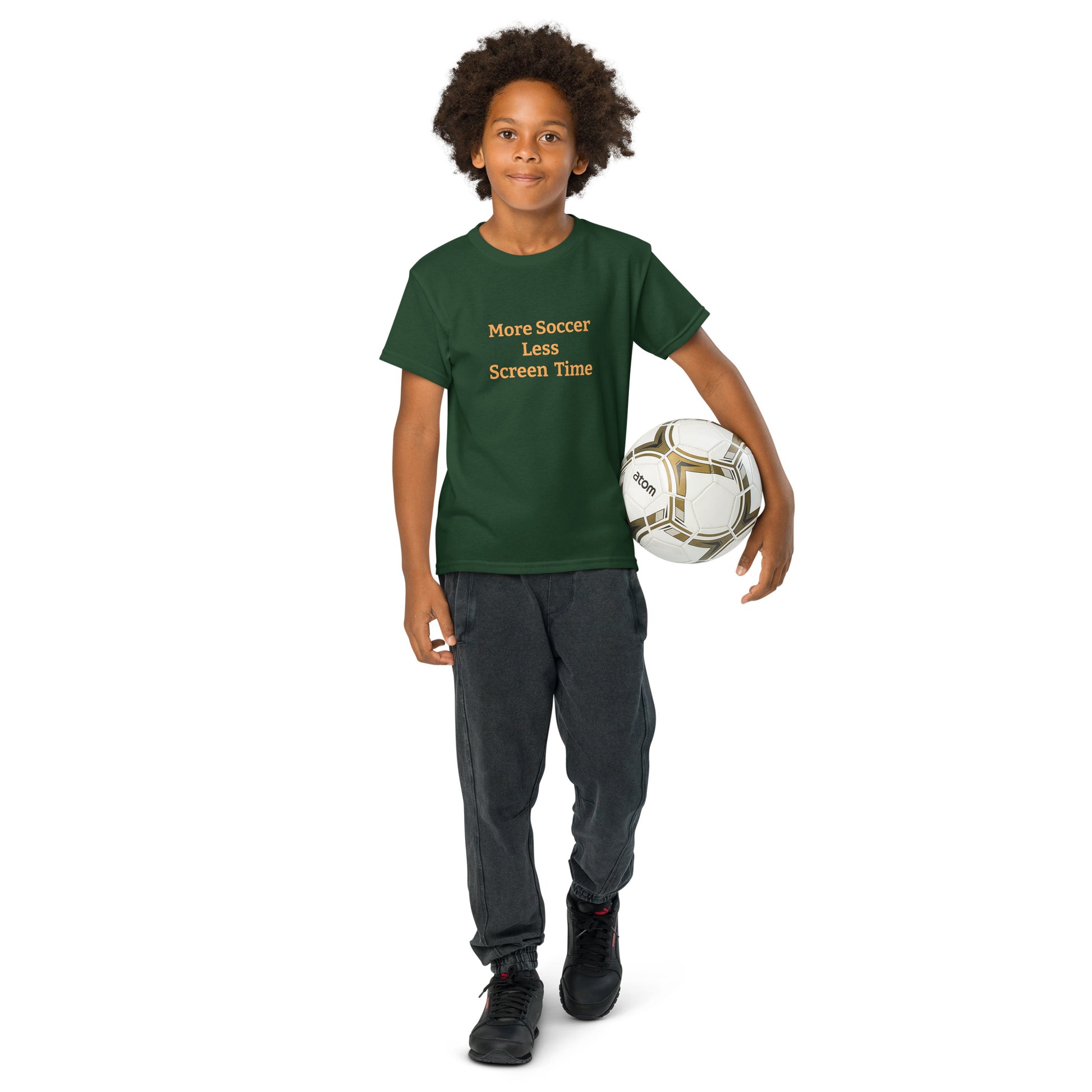 more soccer less screen time kids youth 50/50 blend T-shirt mighty shirt