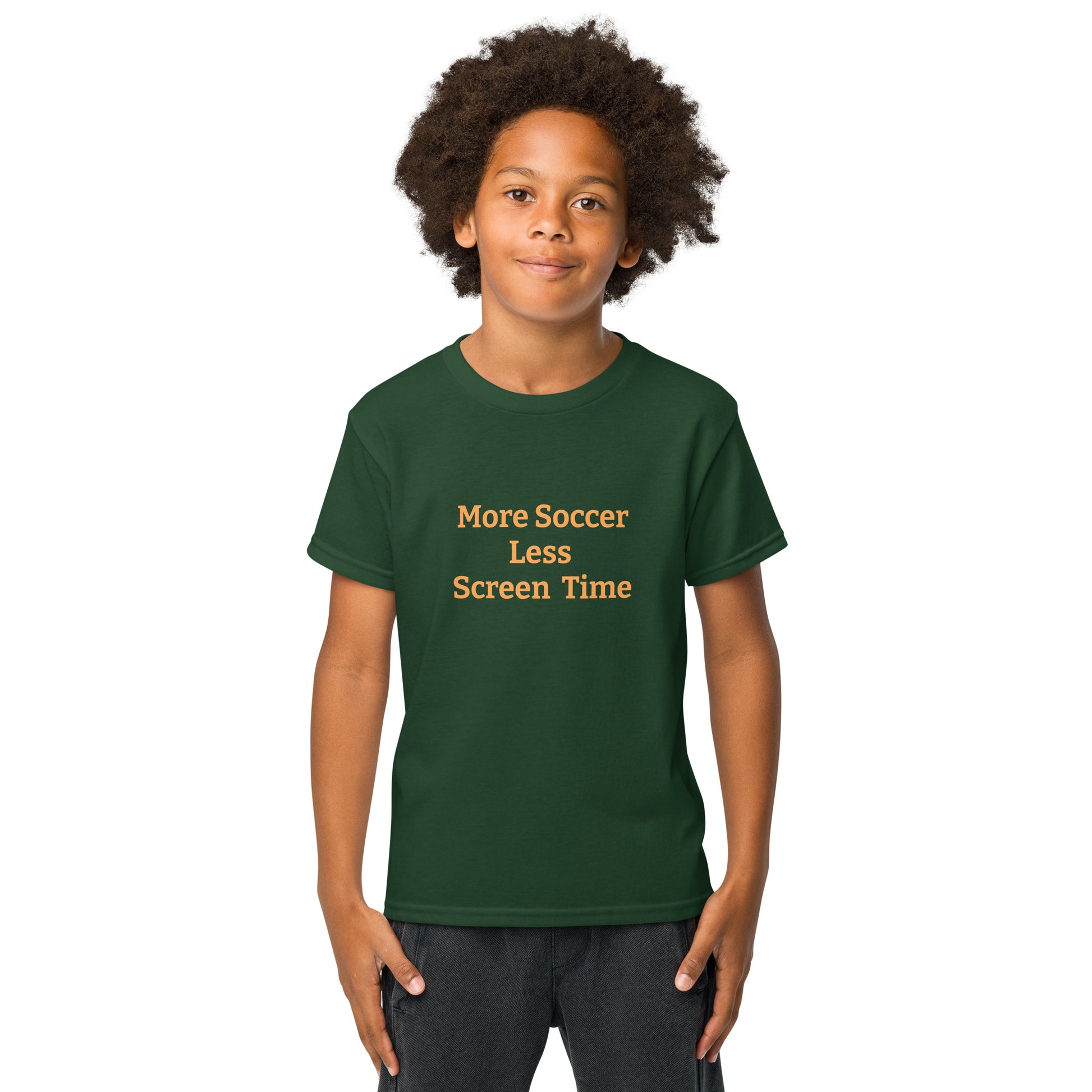 more soccer less screen time kids youth 50/50 blend T-shirt mighty shirt