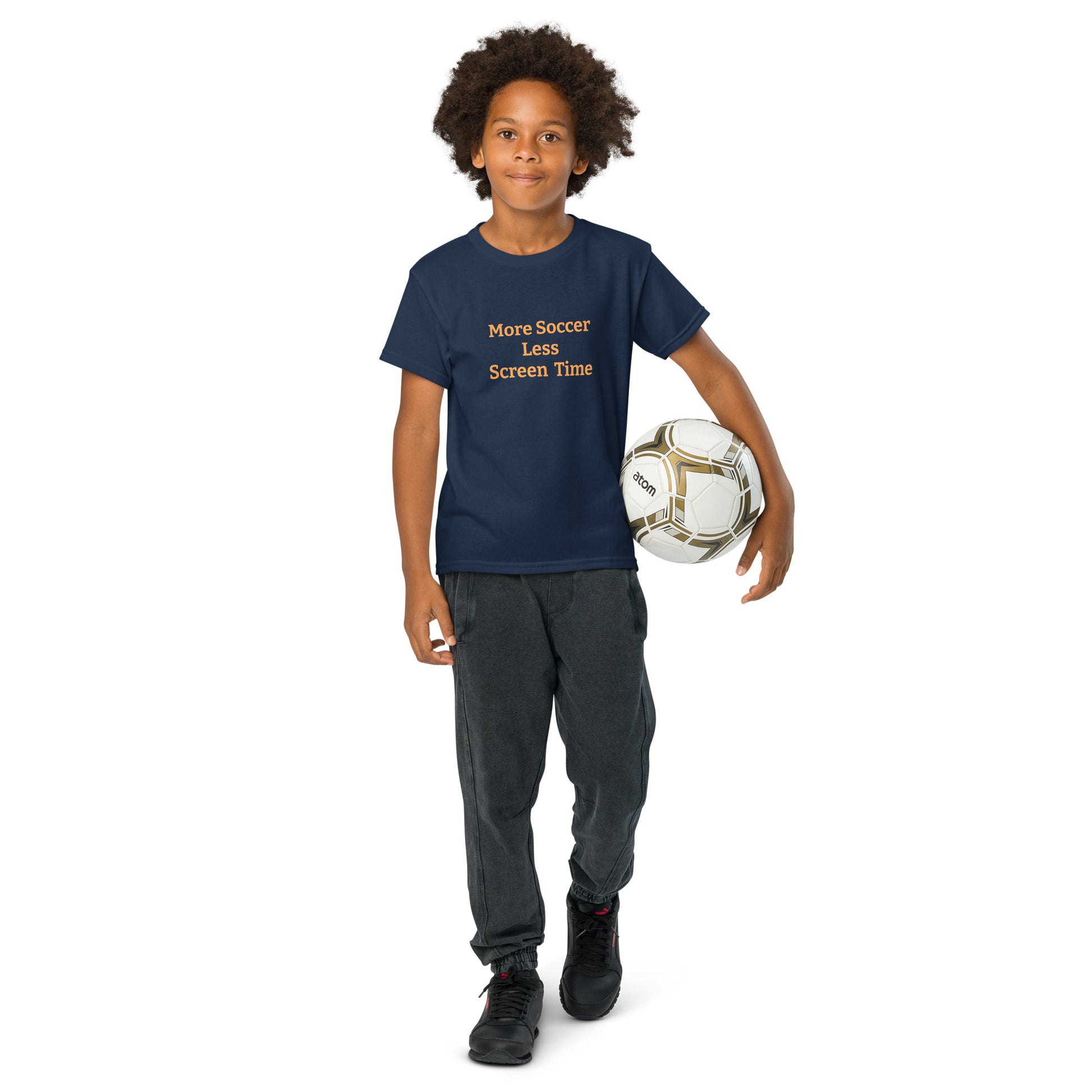 more soccer less screen time kids youth 50/50 blend T-shirt mighty shirt