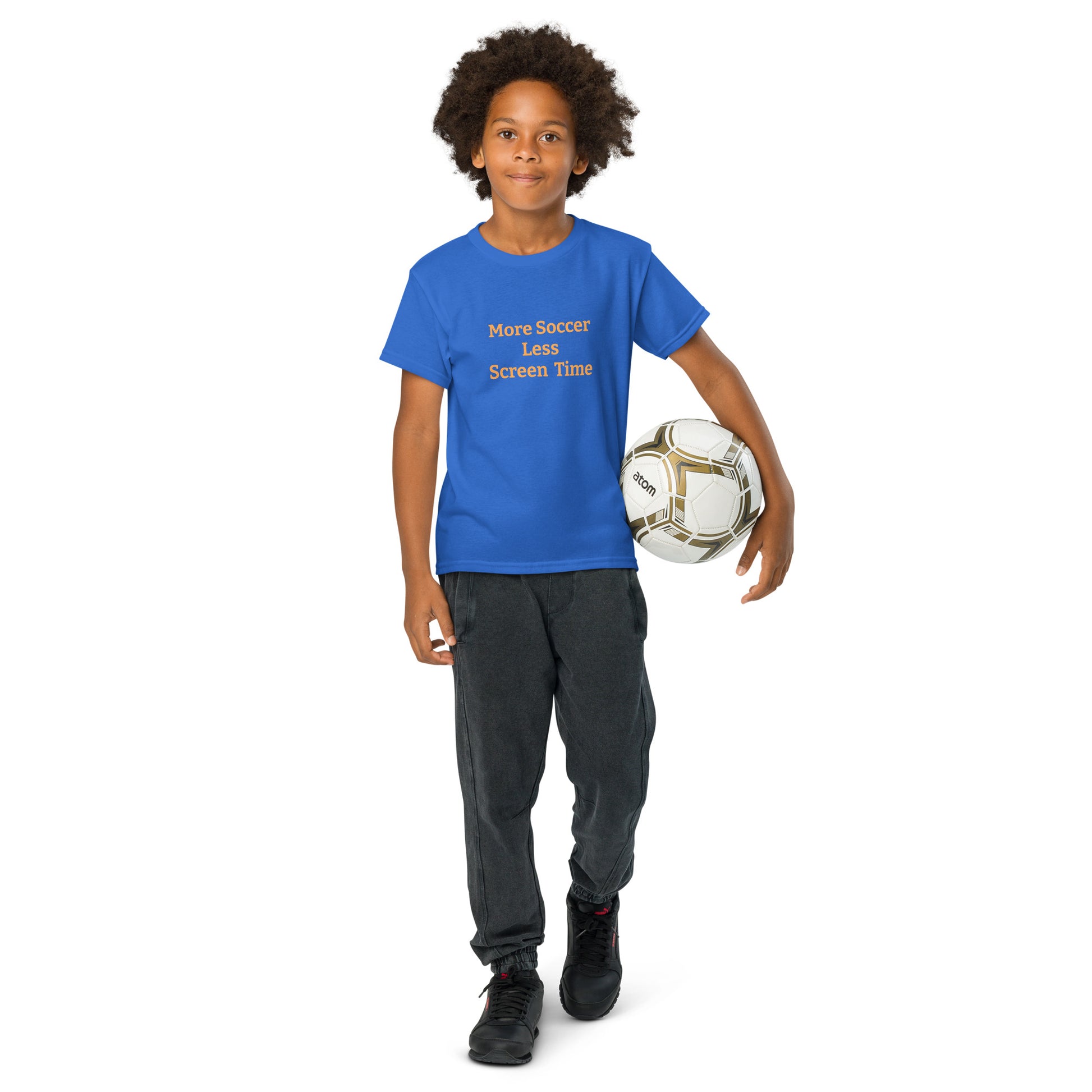 more soccer less screen time kids youth 50/50 blend T-shirt mighty shirt